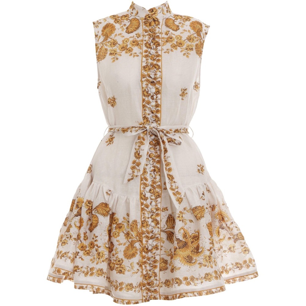 Zimmermann Linen Short Amelie Floral Dress in Yellow